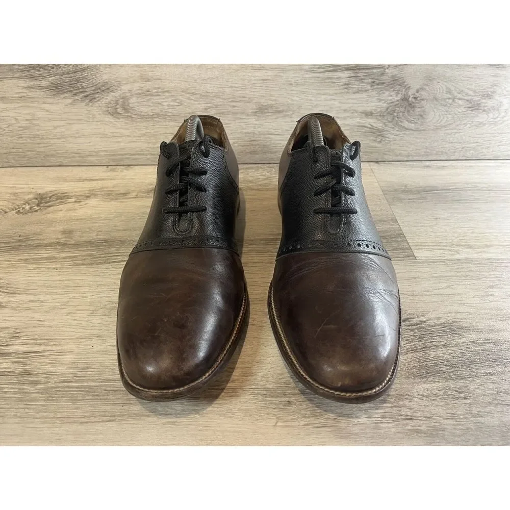 Cole Haan Leather Dress‎ Shoes Two Tone Brown Black C21807 Mens 9.5 Lace Up